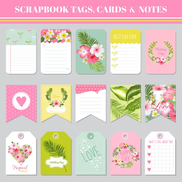 Scrapbook Tags, Cartes et Notes - pour Anniversaire, Baby Shower, Fête — Image vectorielle