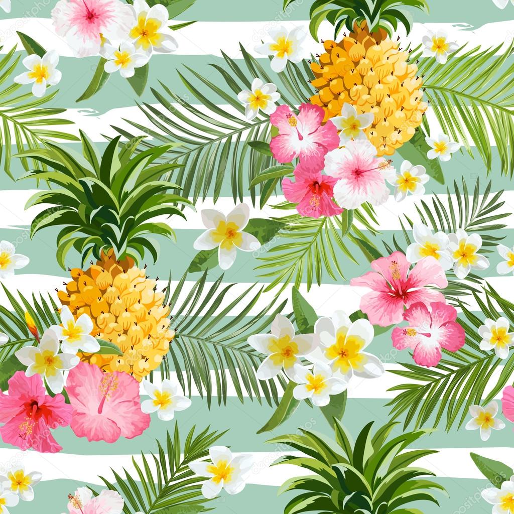 Pineapples and Tropical Flowers Geometry Background