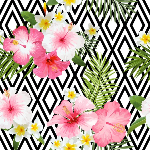 Ανανά και τροπικά λουλούδια γεωμετρία φόντο — Διανυσματικό Αρχείο