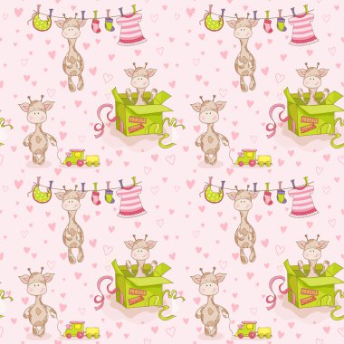 Bebek zürafa arka plan. Seamless modeli. Vektör arka plan.