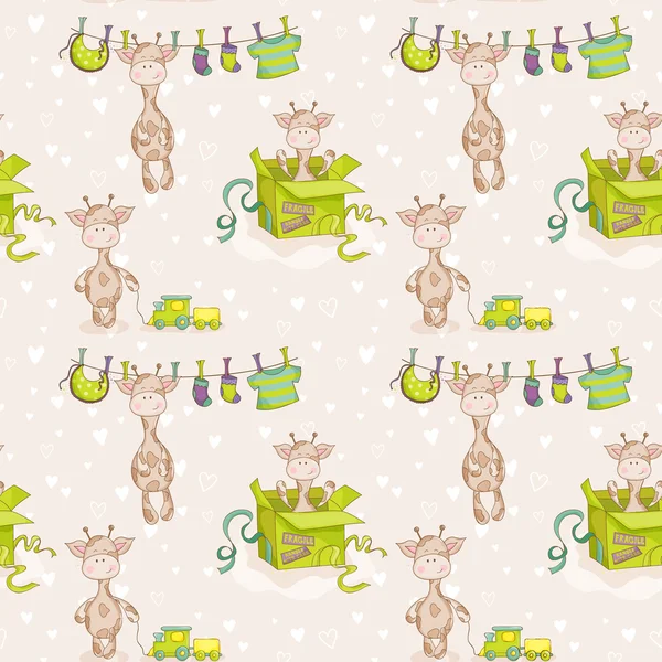 Baby Giraffe achtergrond. Naadloze patroon. Vector achtergrond. — Stockvector