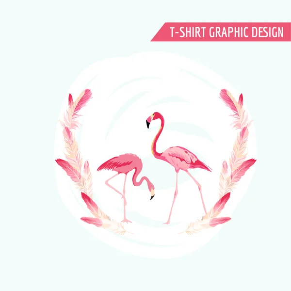 Tropical Graphic Design. Flamingo Birds. Tropical Background. T-shirt Design — Stock Vector