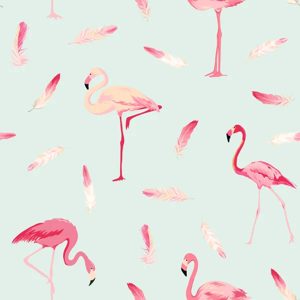 Flamingo Bird Background. Flamingo Feather Background. Padrão sem costura retro — Vetor de Stock