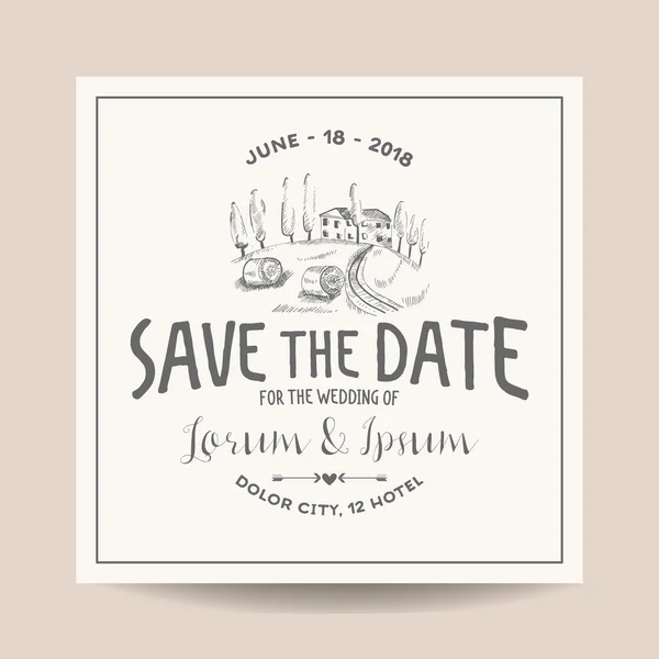 Wedding Invitation Card. Save the Date. Wedding Card. French Farm — Stock Vector