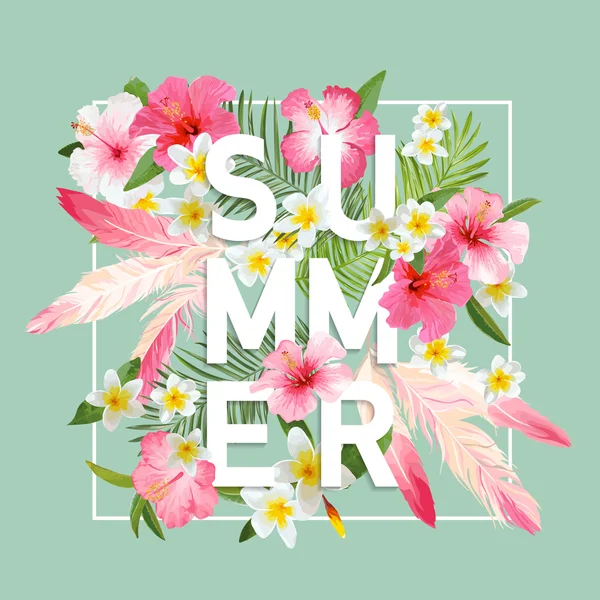 Tropical Flowers and Leaves Background. Diseño de verano. Vector. Camiseta Moda — Vector de stock