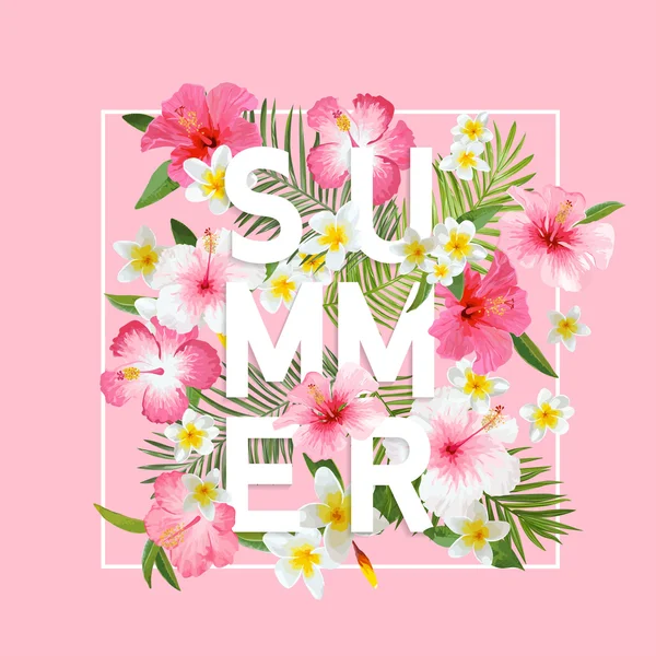 Tropical Flowers and Leaves Background. Diseño de verano. Vector. Camiseta Moda — Archivo Imágenes Vectoriales