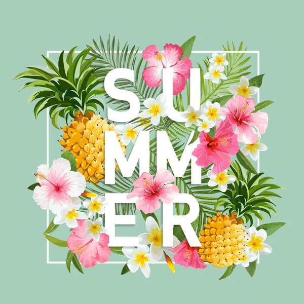 Tropical Flowers and Leaves Background. Diseño de verano. Vector. Camiseta Fashion Graphic — Archivo Imágenes Vectoriales