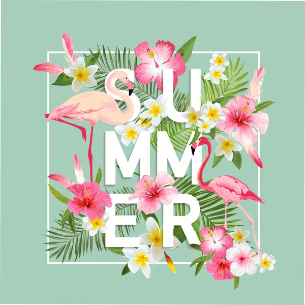 Flores tropicais fundo. Design de Verão. Vector. Flamingo Fundo — Vetor de Stock