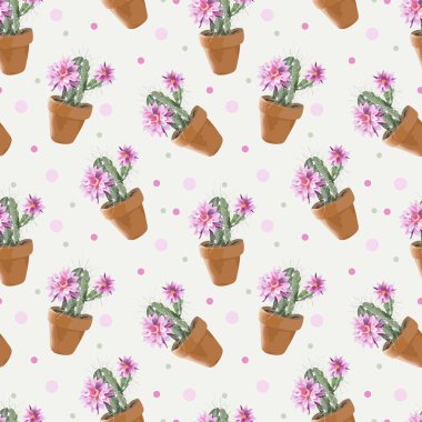 Vektör Kaktüs Arka Plan. Kusursuz Desen. Egzotik Bitki. Tropik Arka Plan