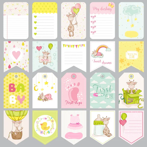 Baby Boy Tags. Baby Banners. Scrapbook Labels. Cute Cards Vector Graphics