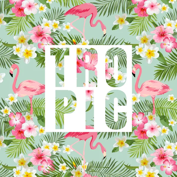 Tropical Flowers and Leaves. Tropical Flamingo Background. Vector Background. Exotic Graphic Background. Tropical Banner. — Stock Vector