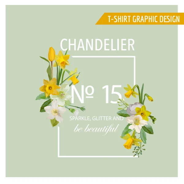 Design Gráfico Floral Primavera - com Flores Narciso - para t-shirt, moda, estampas - em vetor —  Vetores de Stock