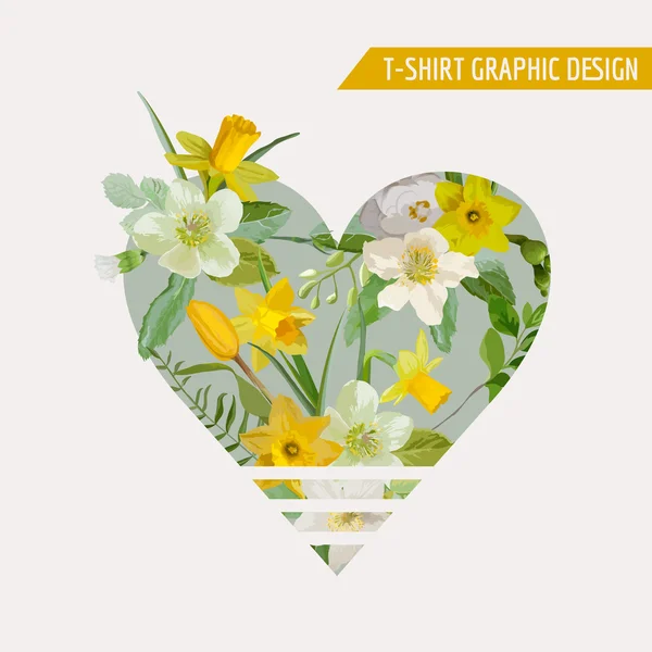 꽃 마음 그래픽 디자인-티셔츠, 패션, 대 한 인쇄 — 스톡 벡터