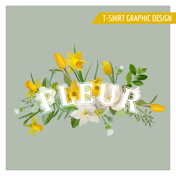 Drukuje projekt graficzny kwiatowy wiosną - na t-shirt, moda, — Wektor stockowy