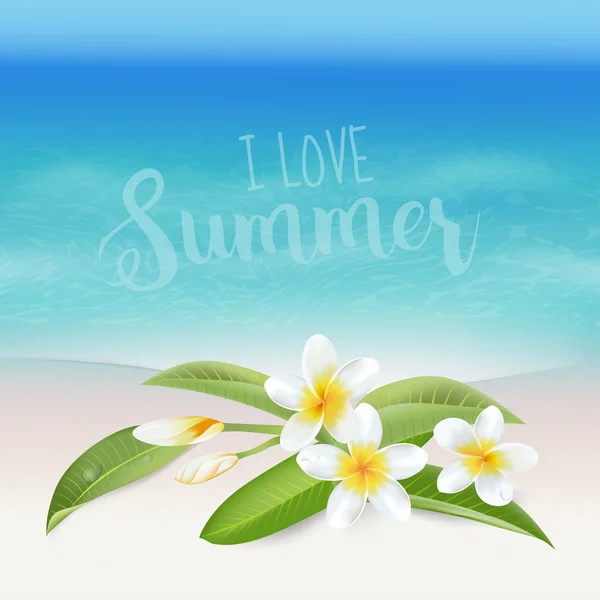 Realistic Sea Background. Tropical Flower. Beach Background. Card for Text — Stock Vector