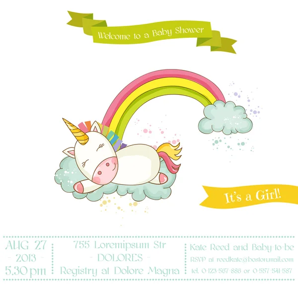 Baby Shower or Arrival Card - Baby Unicorn Girl - in vector — Stockvector