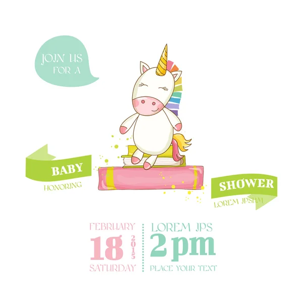 Baby Shower o tarjeta de llegada - Baby Unicorn Girl - en vector — Archivo Imágenes Vectoriales