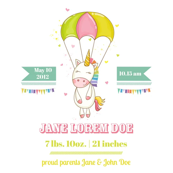 Baby Shower o tarjeta de llegada - Baby Unicorn Girl - en vector — Vector de stock