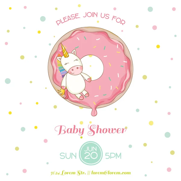 Baby Shower or Arrival Card - Baby Unicorn Girl - in vector — Stock Vector