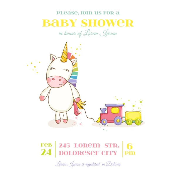 Baby Shower o tarjeta de llegada - Baby Unicorn Girl - en vector — Vector de stock