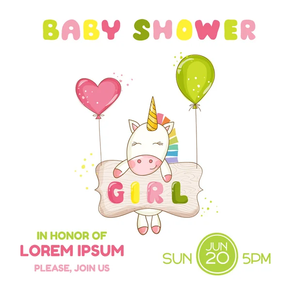 Baby Shower o tarjeta de llegada - Baby Unicorn Girl - en vector — Archivo Imágenes Vectoriales