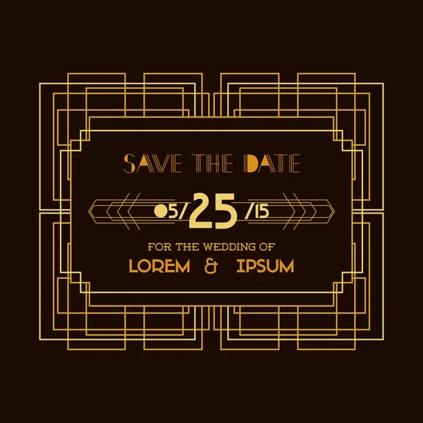 Guardar la fecha - Tarjeta de invitación de la boda - Art Deco Vintage Style — Vector de stock