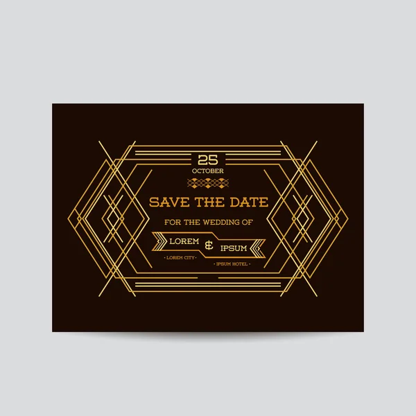 Guardar la fecha - Tarjeta de invitación de la boda - Art Deco Vintage Style — Vector de stock