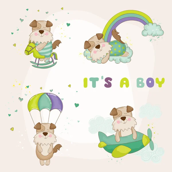 Baby Dog Set - Baby Shower or Arrival Card - в векторе — стоковый вектор
