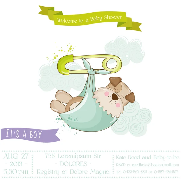 Baby Shower o Arrival Card - Baby Dog - in vettore — Vettoriale Stock