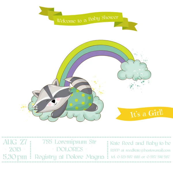 Baby Shower o tarjeta de llegada - Baby Racoon Girl - en vector — Archivo Imágenes Vectoriales