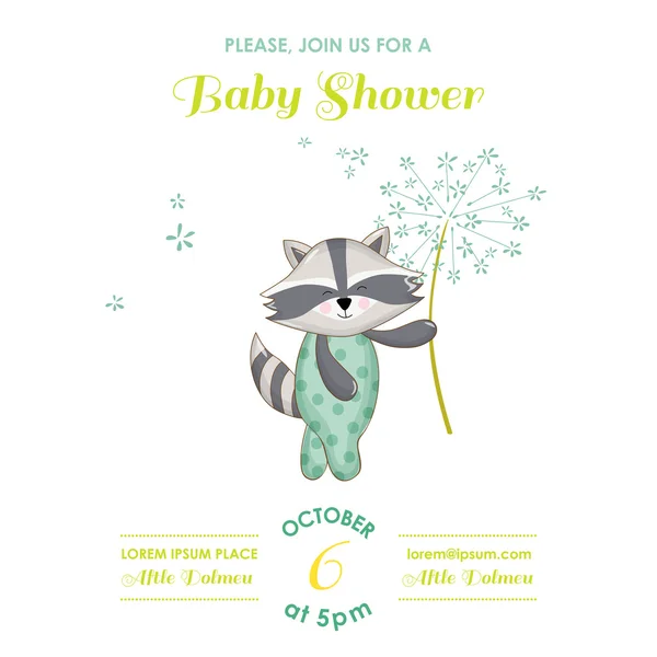 Baby Shower or Arrival Card - Baby Racoon - in vector — Stock Vector