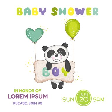 Baby Shower veya Arrival Card - Baby Panda - vektör