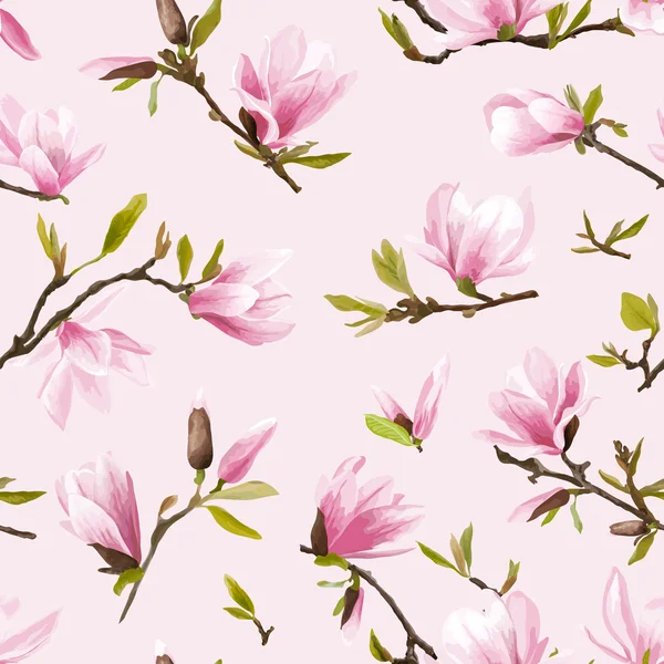 Безшумний Флорал Паттерн. Magnolia Flowers and Leaves Background Екзотична квітка. Вектор — стоковий вектор