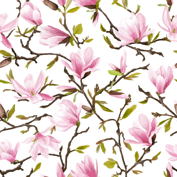 Безшумний Флорал Паттерн. Magnolia Flowers and Leaves Background Екзотична квітка. Вектор — стоковий вектор