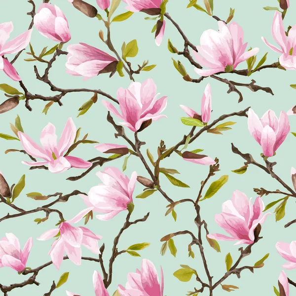 Sömlös blommönster. Magnolia Blommor och blad bakgrund. Exotisk blomma. Vektor — Stock vektor