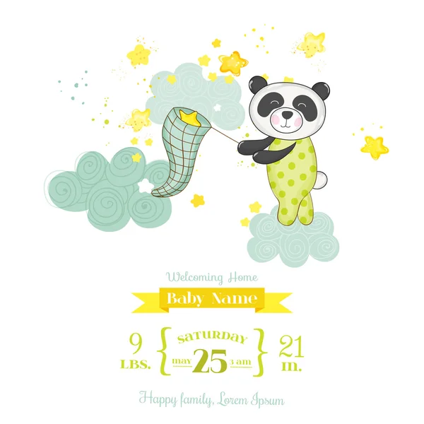 Baby Shower or Arrival Card - Baby Panda Catching Stars - in vector — Stockvector