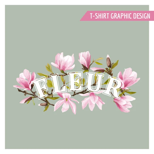 Цветочная весна Графический дизайн - для футболки, моды, гравюр - в векторе — стоковый вектор