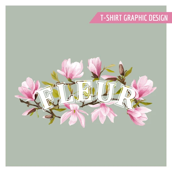 Floral Spring Graphic Design - per t-shirt, moda, stampe - in vettoriale — Vettoriale Stock