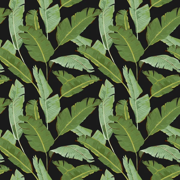 Nahtloses Muster. tropische Palmenblätter im Hintergrund. Bananenblätter. Vektorhintergrund. — Stockvektor