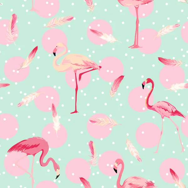 Flamingo Bird Background. Flamingo Feather Background. Retro Seamless Pattern. Vector Texture. — Stock Vector