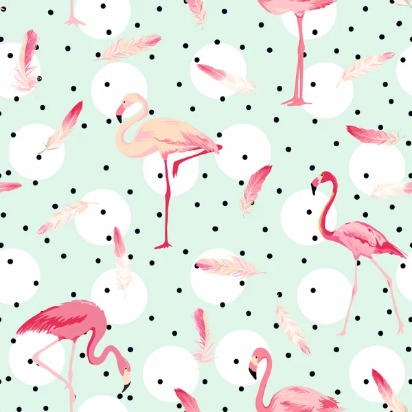 Flamingo vogel achtergrond. Flamingo Feather achtergrond. Retro naadloze patroon. Vector textuur. — Stockvector