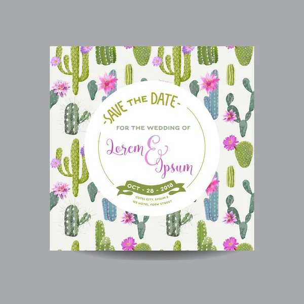 Guarde la tarjeta de fecha. Cactus Tropical. Tarjeta de boda. Tarjeta de invitación. Vector — Vector de stock