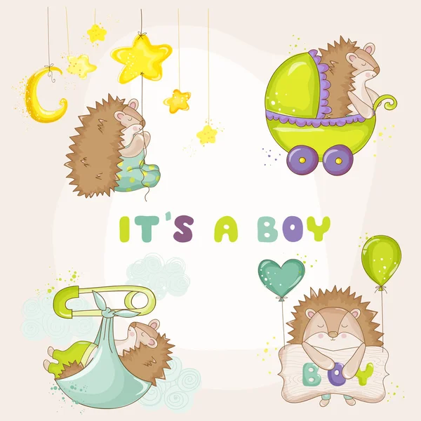 Baby Hedgehog Set - for Baby Shower or Baby Arrival Cards - in vector — Stock Vector