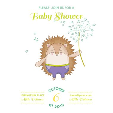 Duş veya varış kartı - bebek kirpi - vektörde bebeğim