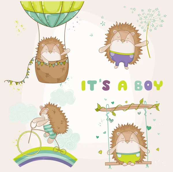 Baby Hedgehog Set - para Baby Shower ou Baby Arrival Cards - em vetor — Vetor de Stock