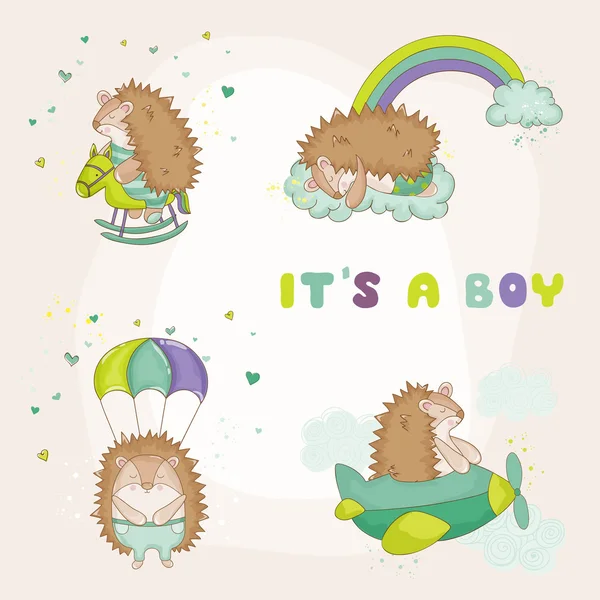 Set Porcospino - per Baby Shower o Baby Arrival Card - in vettore — Vettoriale Stock