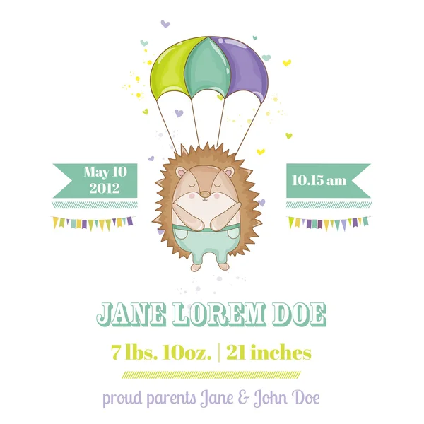 Baby Shower or Arrival Card - Baby Hedgehog - in vector — Stock Vector