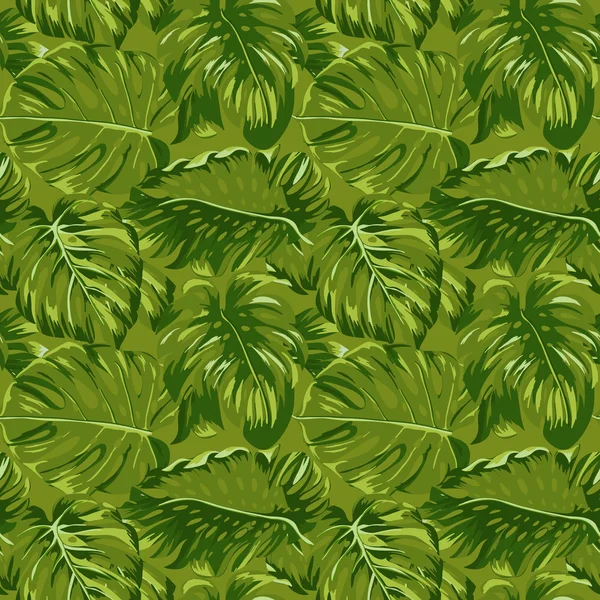 Fondo de hojas tropicales - Patrón sin costura - en vector — Vector de stock