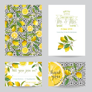 Tarihi - düğün davetiyesi veya tebrik kartı ayarla - limon - vektörde teması