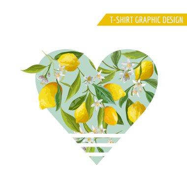 Limon meyve grafik tasarım. T-Shirt moda parmak izi. Vektör arka plan.